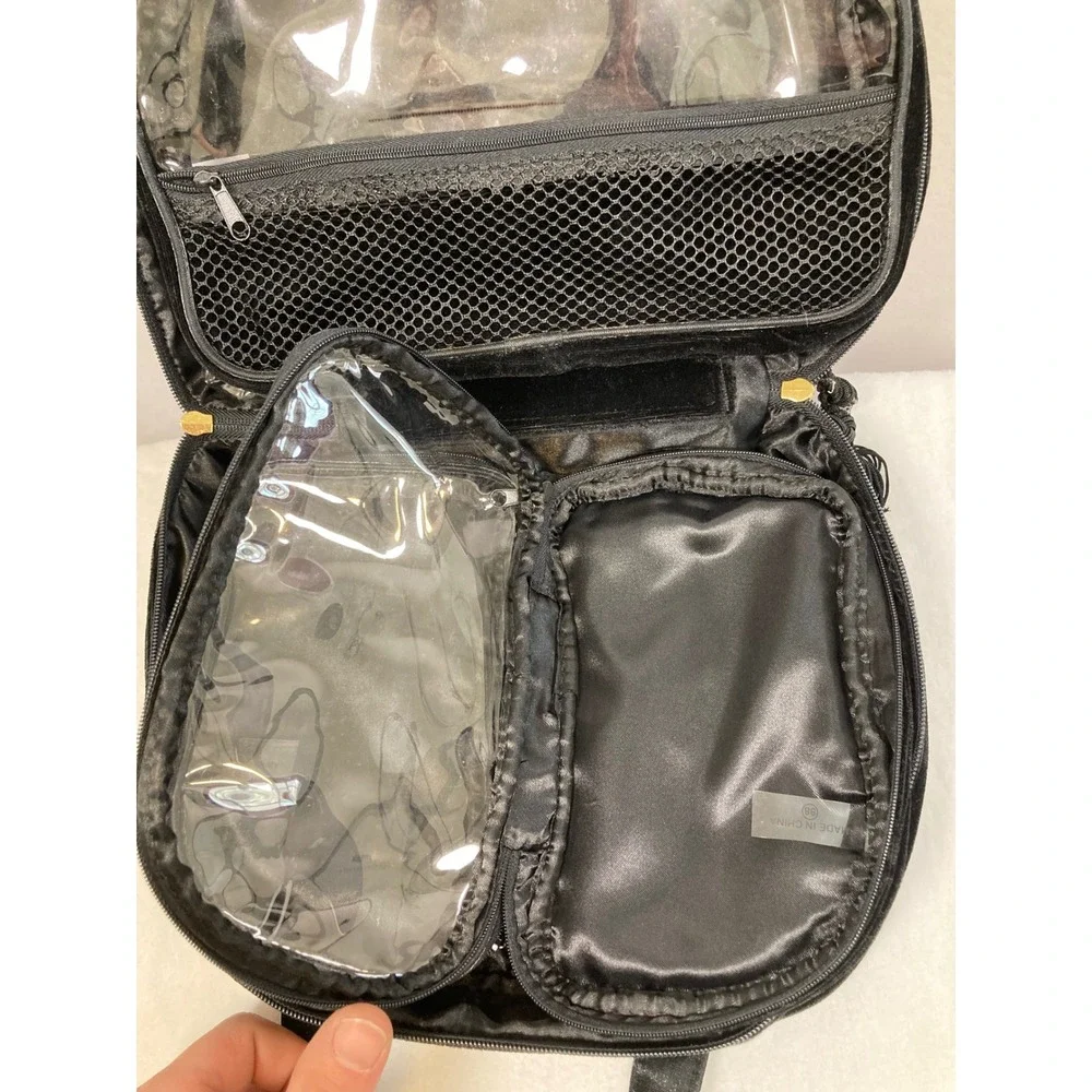 Bueno Velvet Toiletry‎ Bag Travel Case Black Tassel Organizer Small